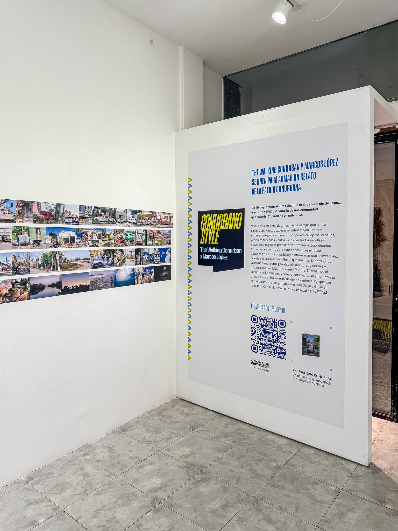 Instalación de Conurbano Style en Central Affair, con imágenes y textos del proyecto